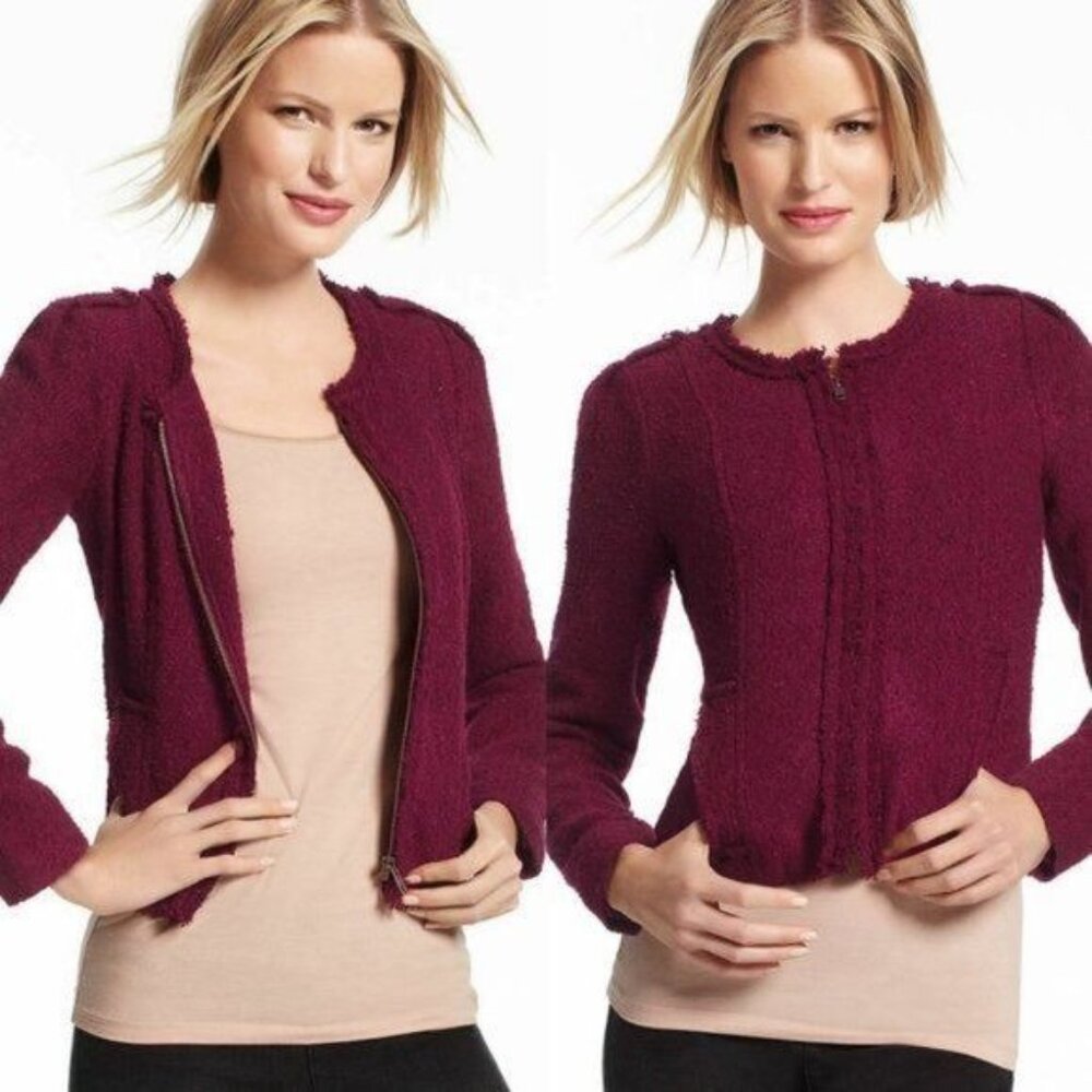 CAbi Women's Britt Boucle Tweed Jacket in Merlot - Sz 6